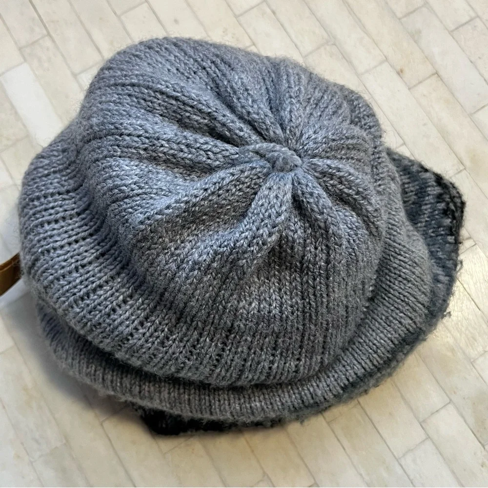 Cozy Knit 100% Alpaca Warm Kids Hat - Gray and Black